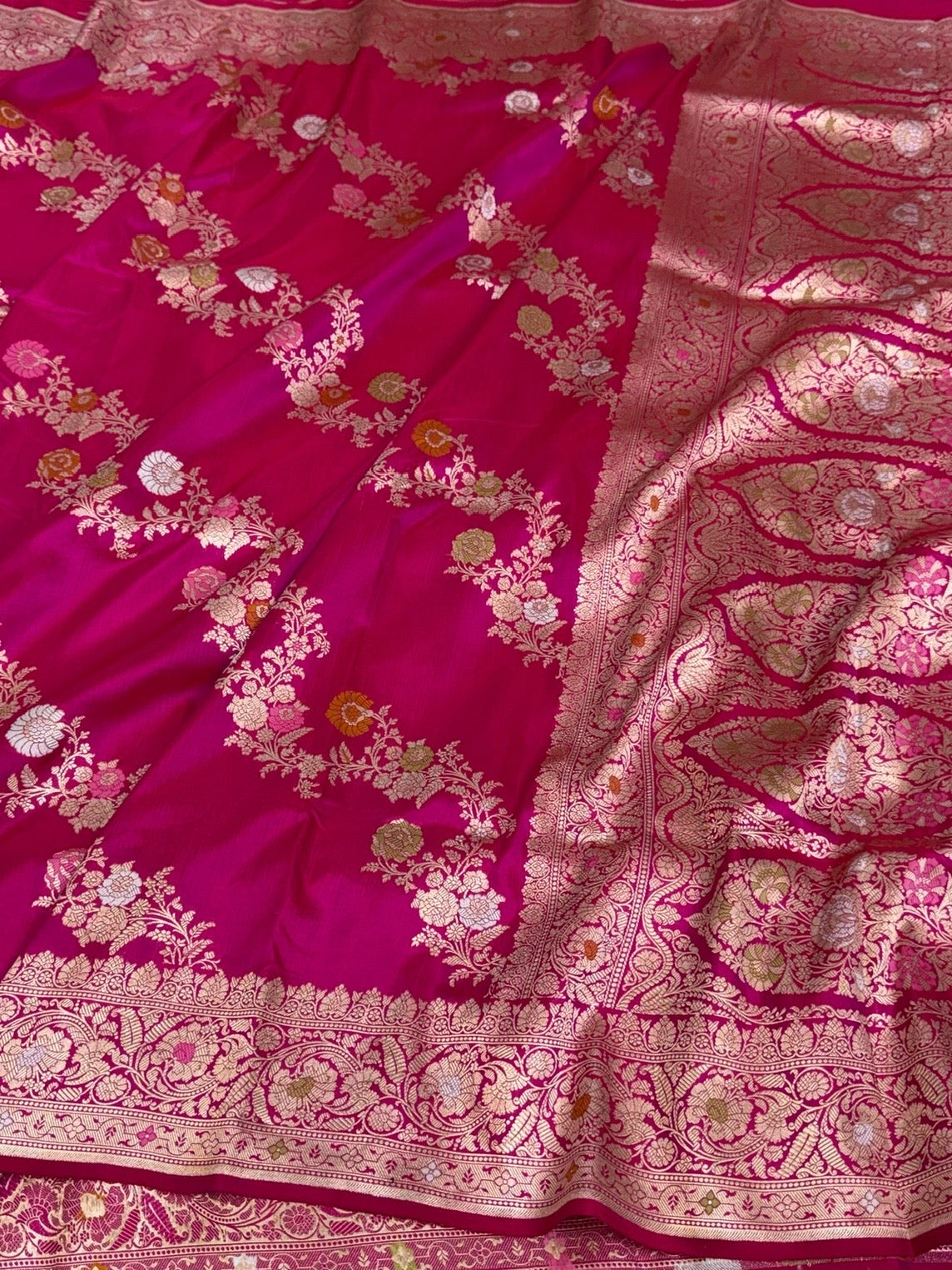 Rani pink Banarasi Pure Katan Silk Saree