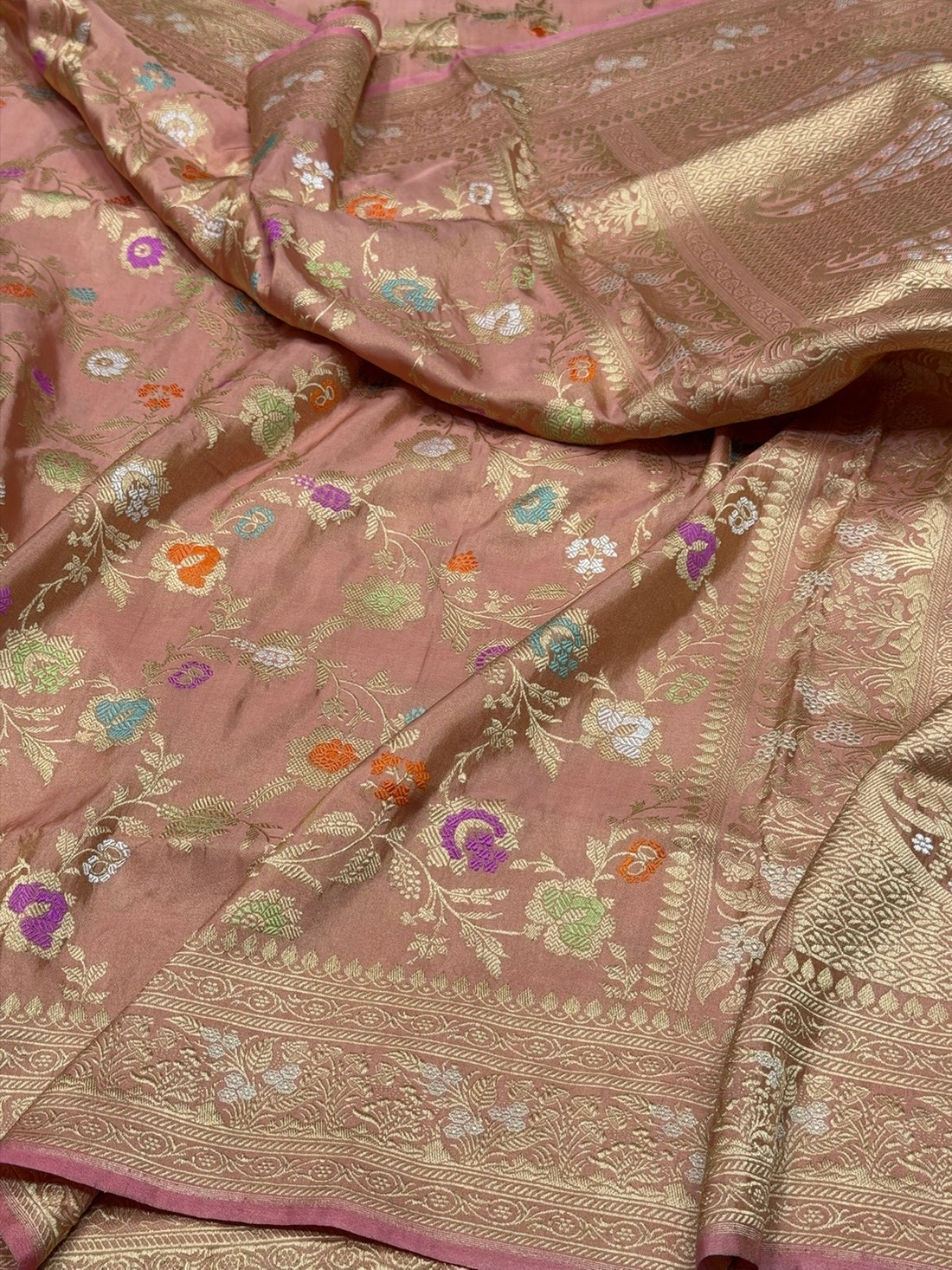 Peach Handwoven Pure Banarasi Tissue Silk Saree