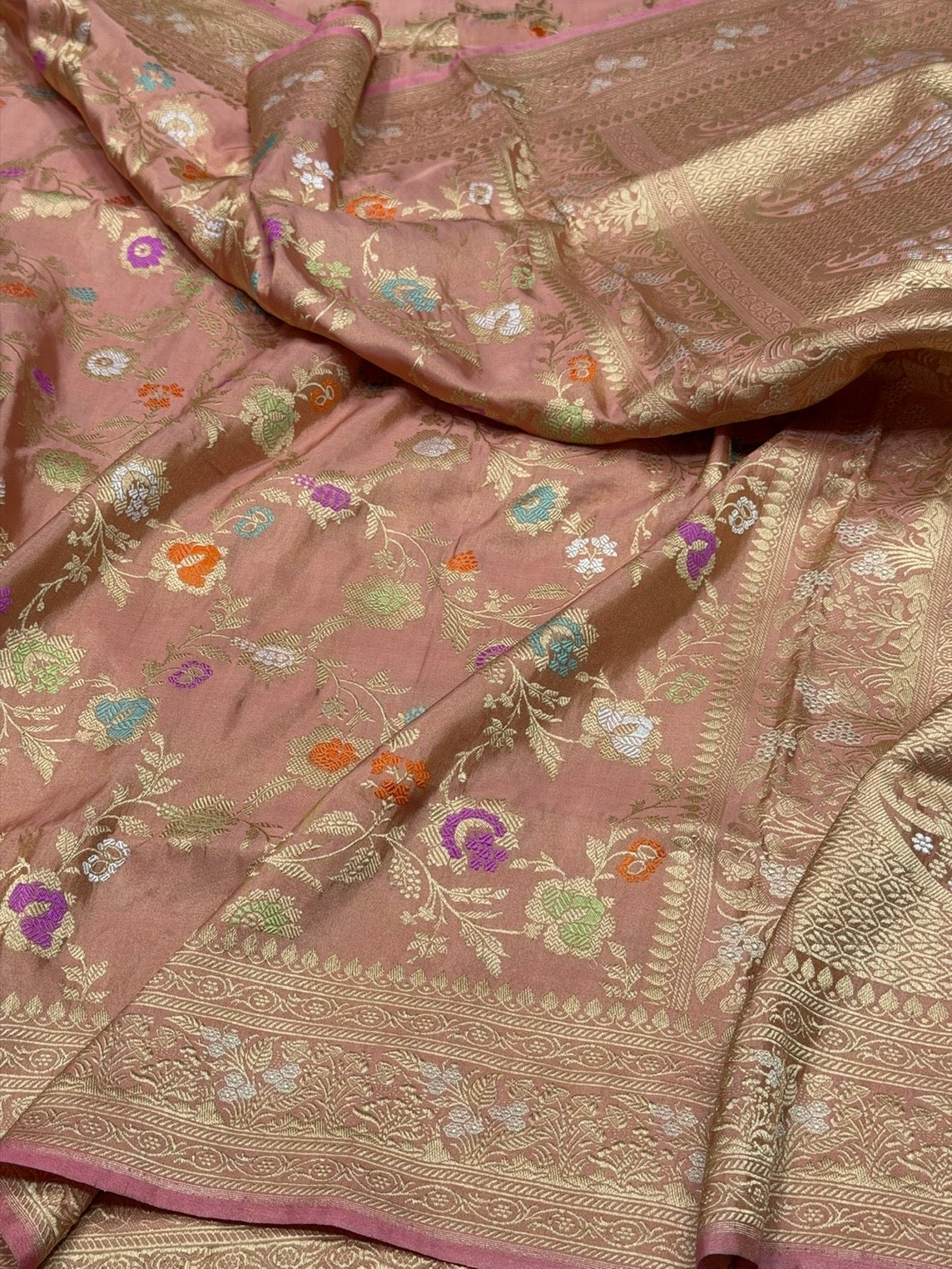 Peach Handwoven Pure Banarasi Tissue Silk Saree