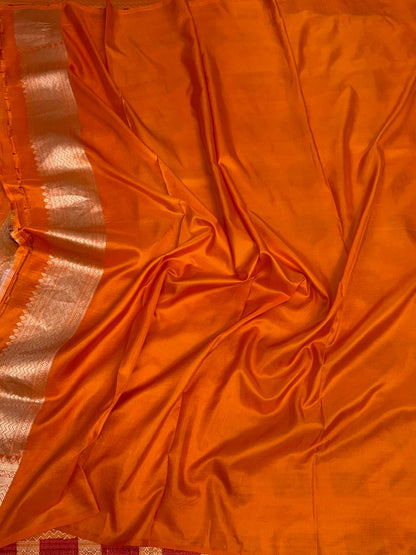 Orange Banarasi Minakari Pure Katan Silk Brocade Saree