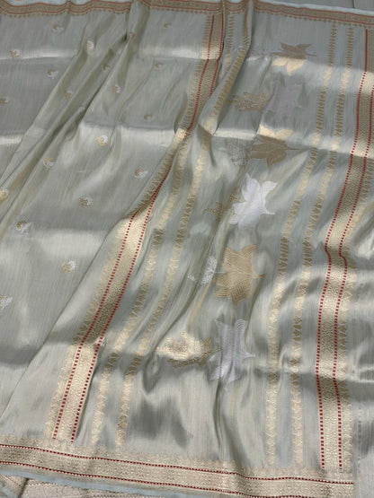 Silver Grey Handwoven Banarasi Pure Katan Tissue Saree