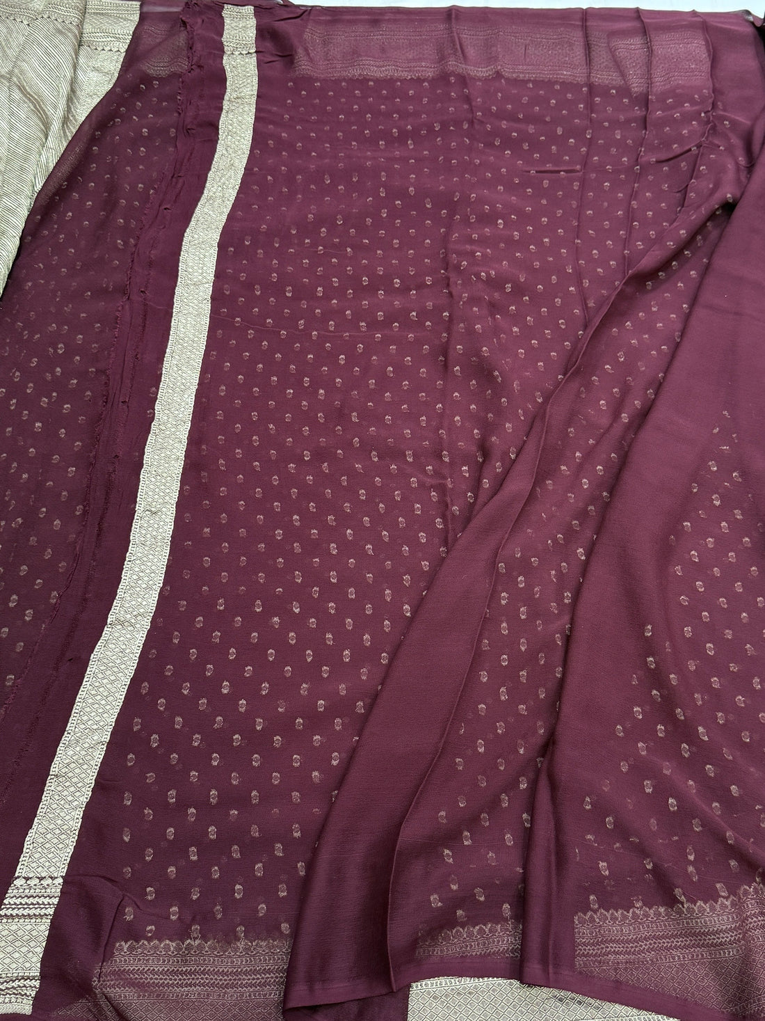 Wine Pure Banarasi Chiffon Georgette Saree