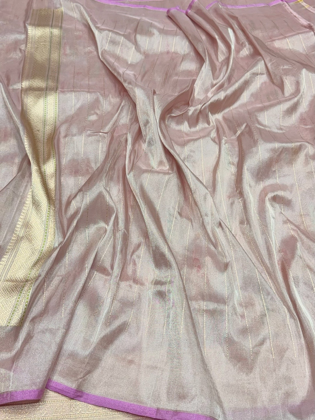 Pastel Pink Handwoven Pure Banarasi Tissue Saree