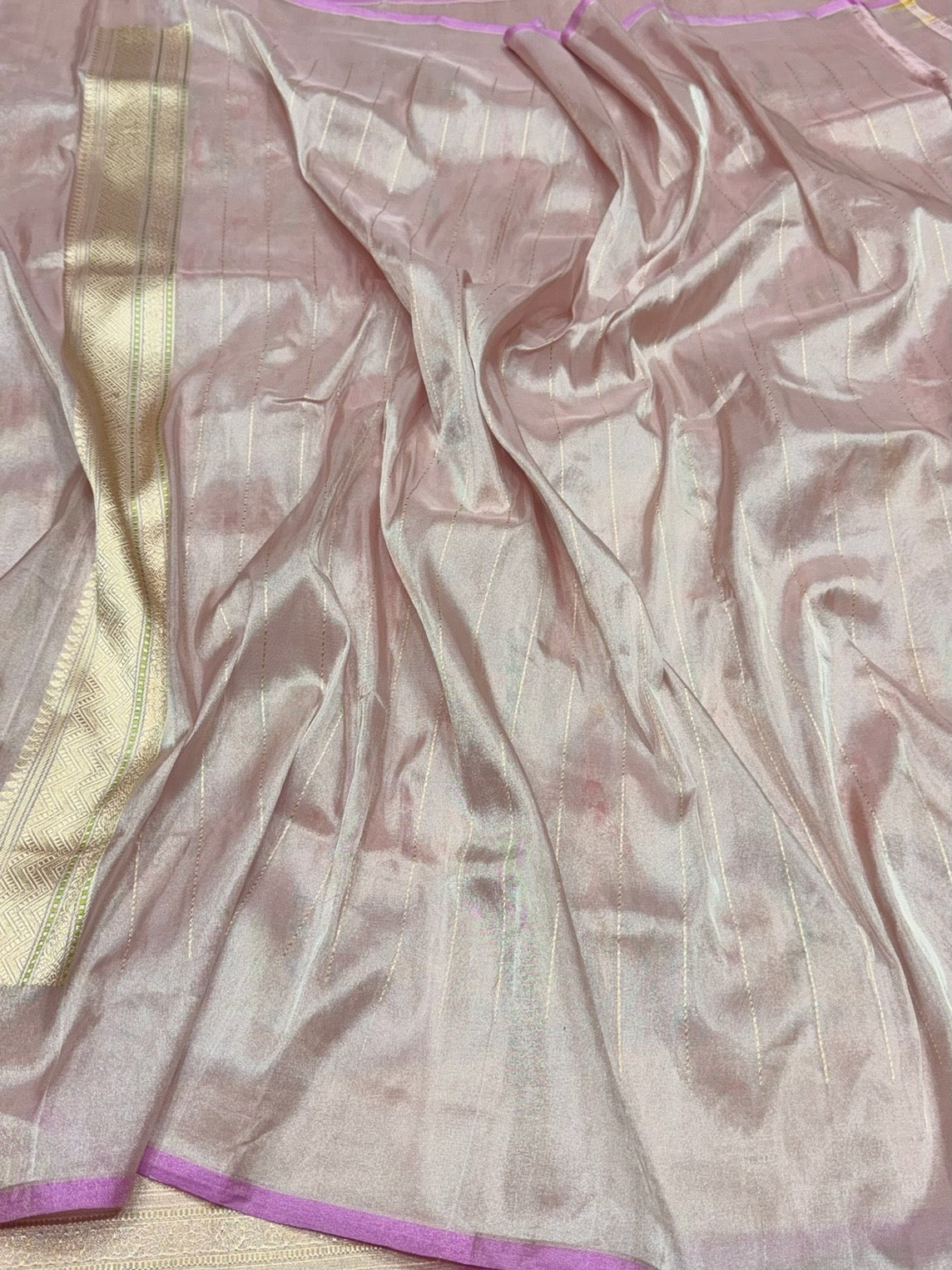 Pastel Pink Handwoven Pure Banarasi Tissue Saree