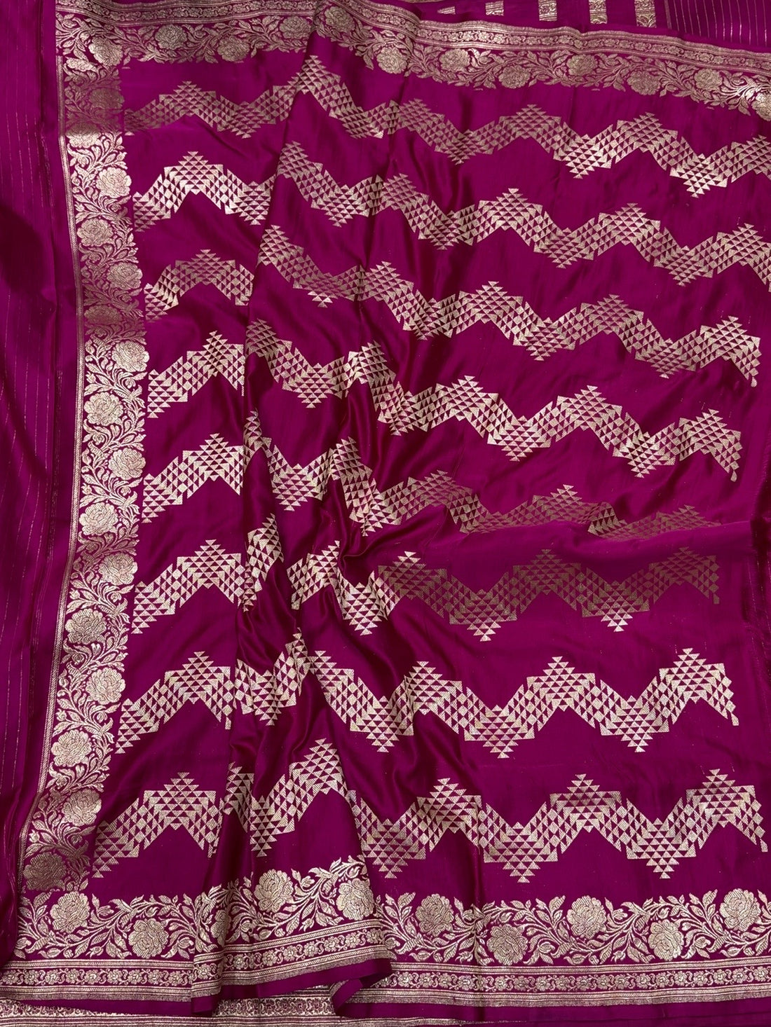 Rani Pink Handwoven Vintage Pure Banarasi Satin Silk Saree