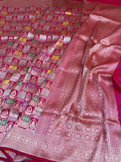 Rani Pink Rangkaat Pure Banarasi Katan Silk Saree