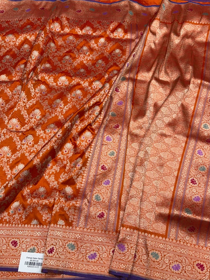 Burnt Orange Handwoven Pure Banarasi Silk Saree
