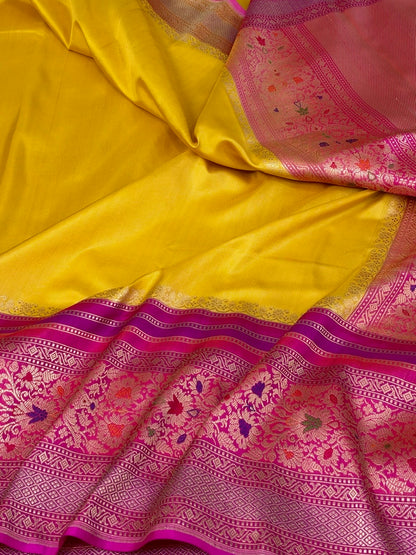 Yellow Handwoven Pure Banarasi Ektara Silk Saree