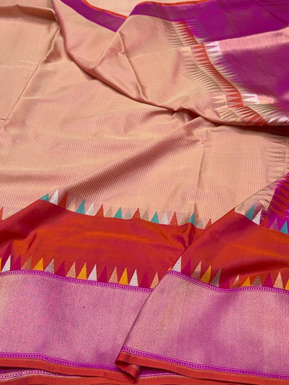 Peach Handwoven Pure Banarasi Katan Silk Saree