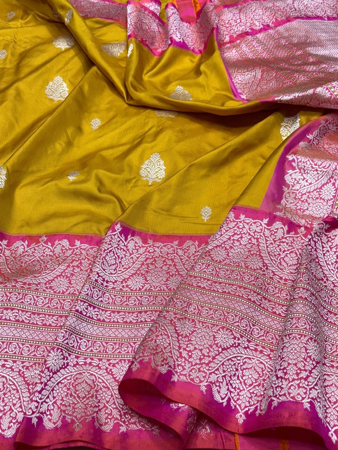 Mustard Yellow Handwoven Pure Banarasi Ektara Silk Saree