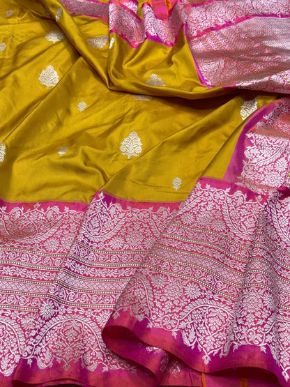 Mustard Yellow Handwoven Pure Banarasi Ektara Silk Saree