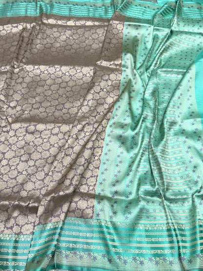 Grey Banarasi Pure Satin Border Silk Saree