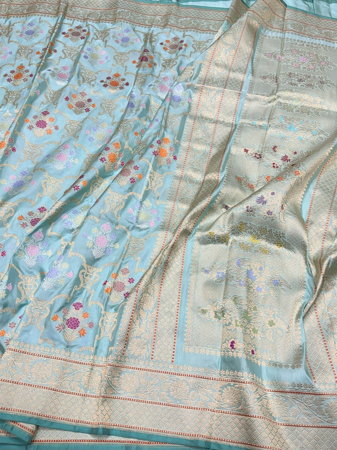 Sky Blue Handwoven Pure Banarasi Silk Saree