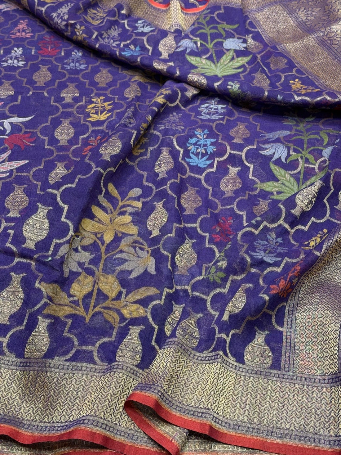 Ink Blue Banarasi Pure Muslin Cotton Jamdani Saree