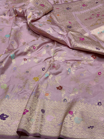 Light Mauve Handwoven Pure Banarasi Silk Saree