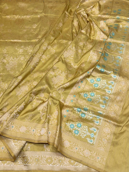 Lemon Yellow Handwoven Pure Banarasi Silk Saree