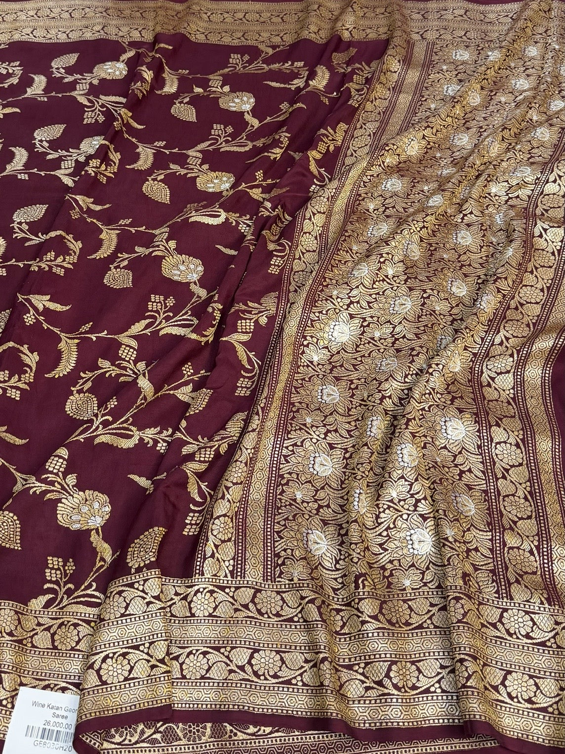 Wine Handwoven Katan Georgette Saree