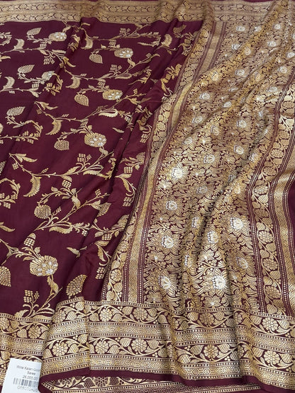 Wine Handwoven Katan Georgette Saree