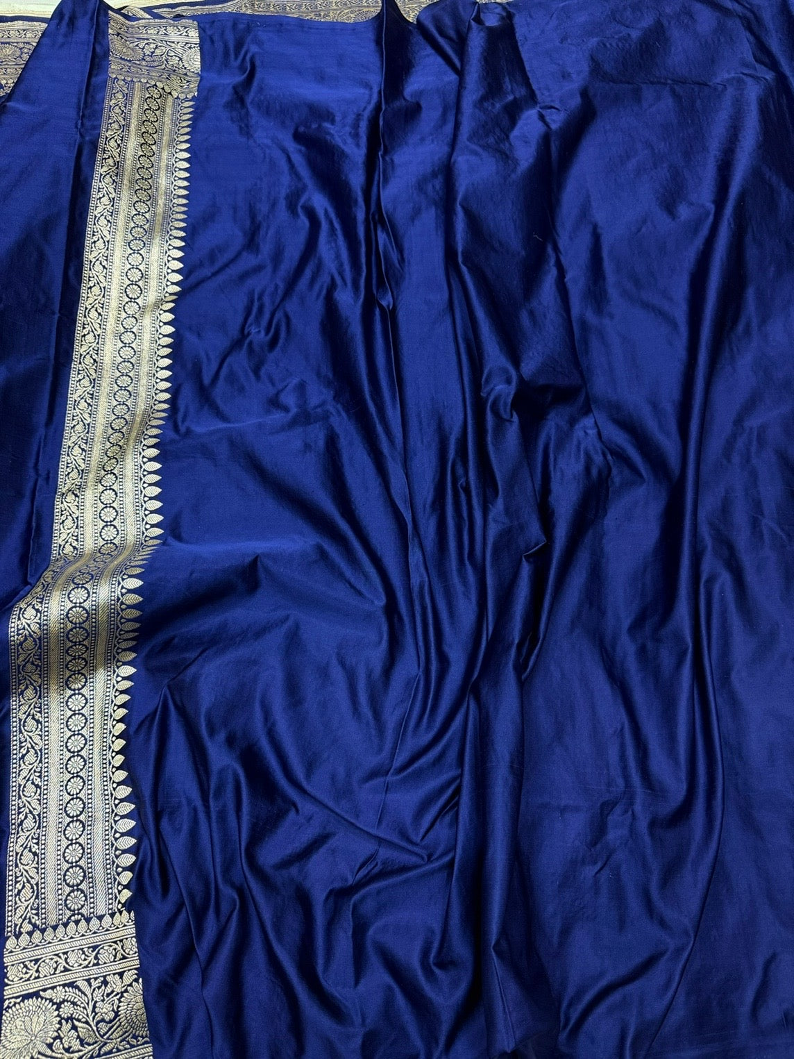 Navy Blue Handwoven Vintage Pure Banarasi Satin Silk Saree