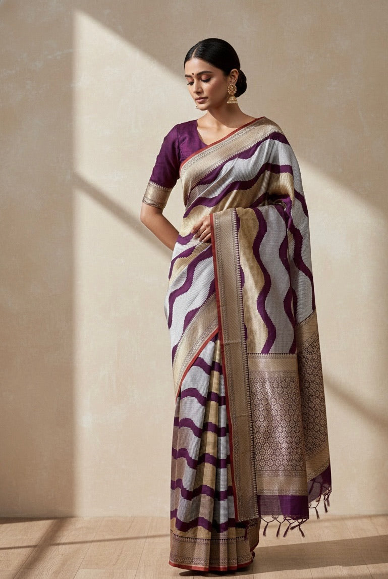 Magenta Handwoven Pure Banarasi Silk Saree | Pure Katan Silk | Kadwa Weave | HMR Handlooms