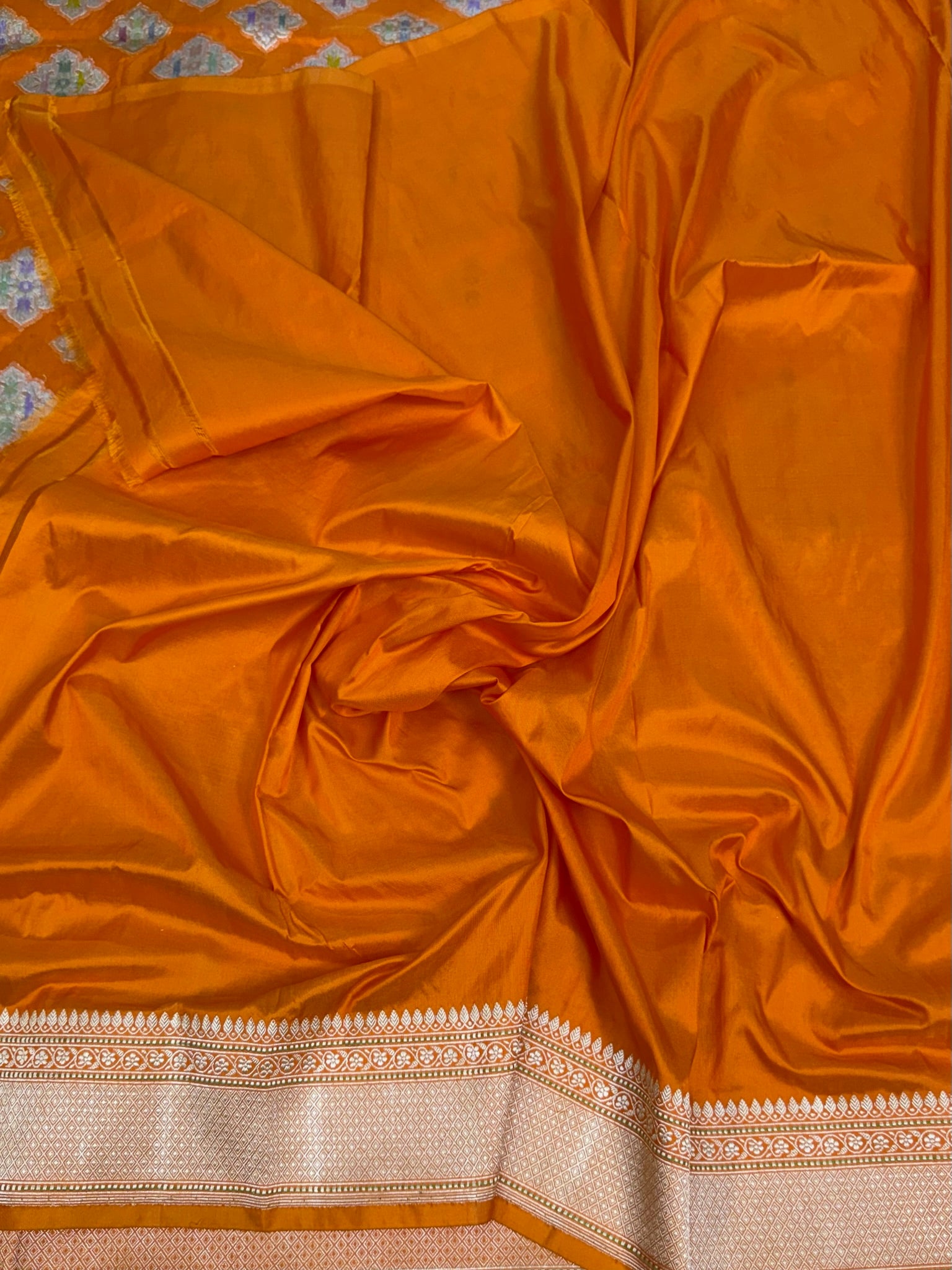 Orange Handwoven Pure Katan Silk Banarasi Saree