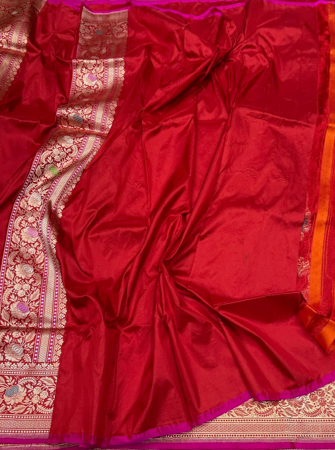Red Handwoven Pure Banarasi Silk Saree | Pure Katan Silk | Kadwa Weave | HMR Handlooms