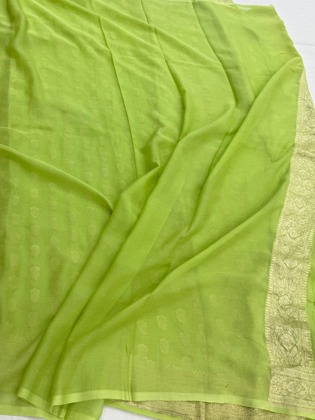 Lime Green Banarasi Pure Chiffon Georgette Saree