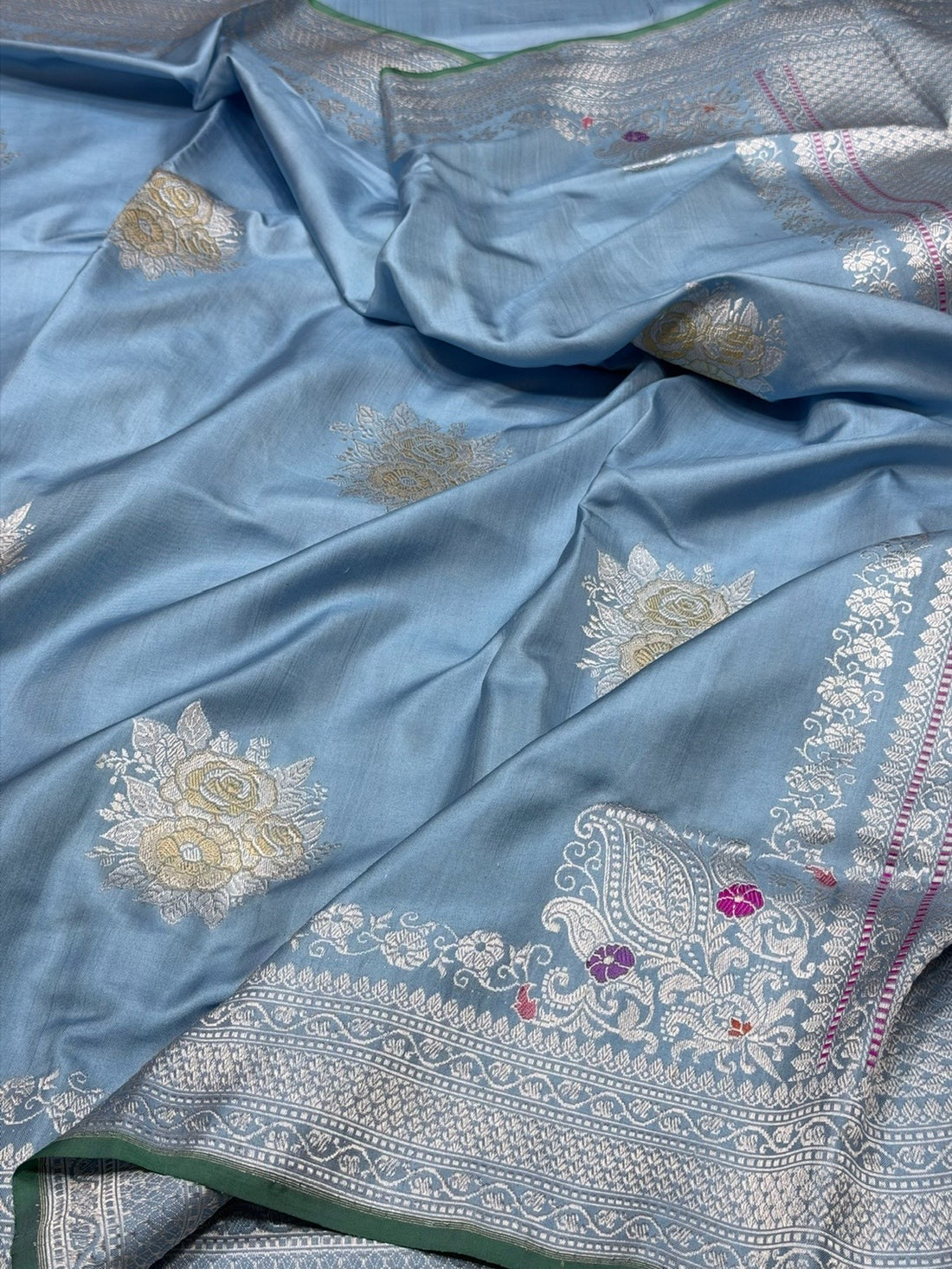Powder Blue Handwoven Pure Banarasi Ektara Silk Saree