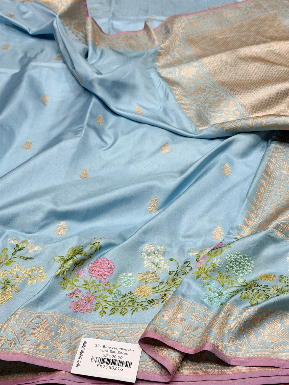 Sky Blue Handwoven Pure Banarasi Ektara Silk Saree