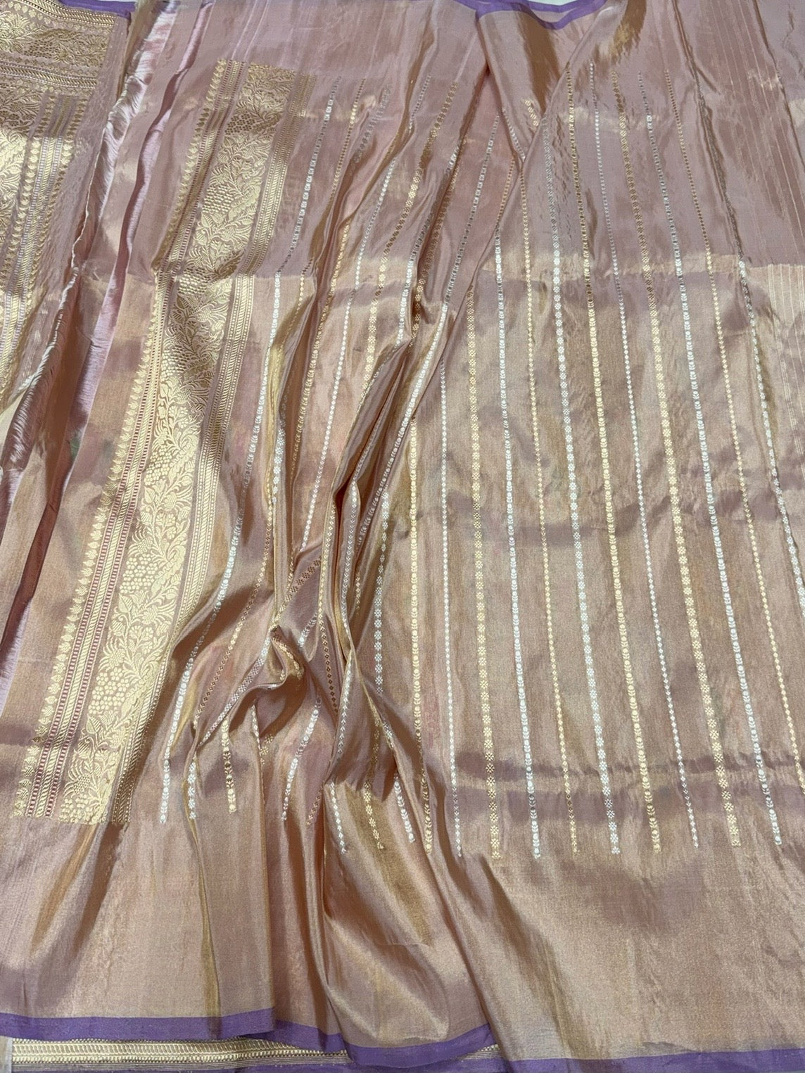 Rose Gold Handwoven Pure Banarasi Tissue Silk Saree