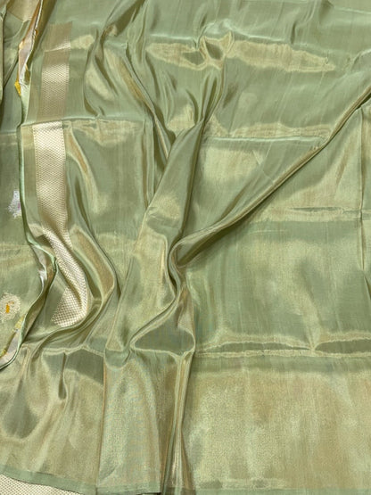 Pista Green Handwoven Pure Banarasi Tissue Saree