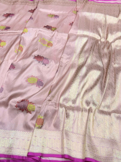 Baby Pink Handwoven Pure Banarasi Silk Brocade Saree