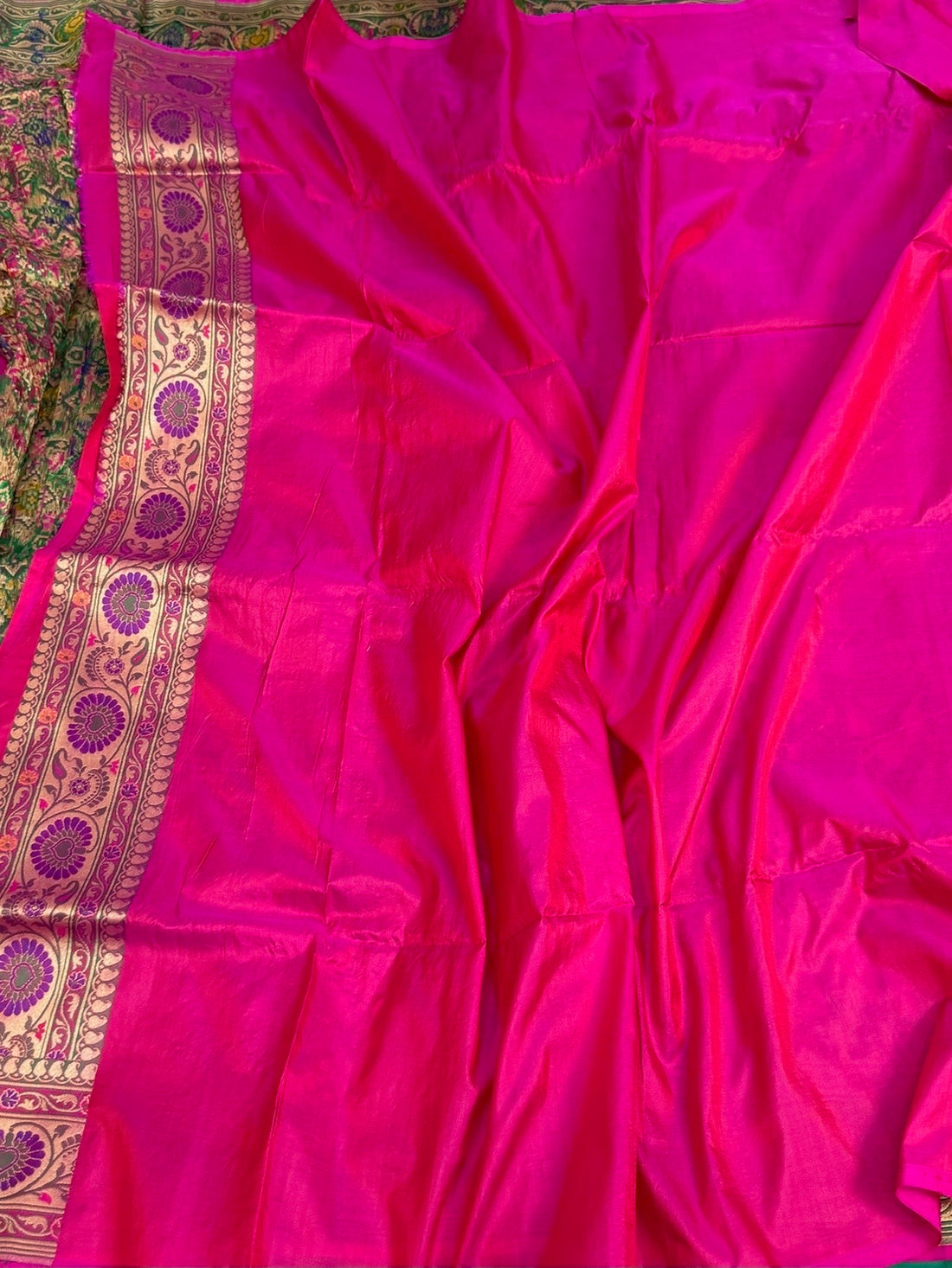 Rani Pink Banarasi Gharchola Pure Katan Silk Saree