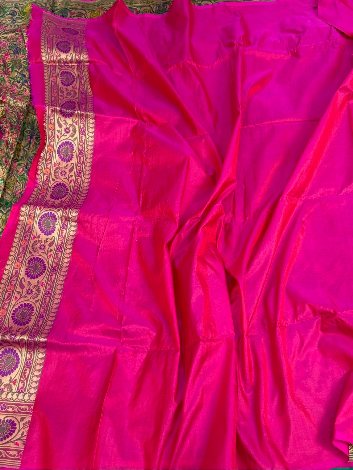 Rani Pink Banarasi Gharchola Pure Katan Silk Saree