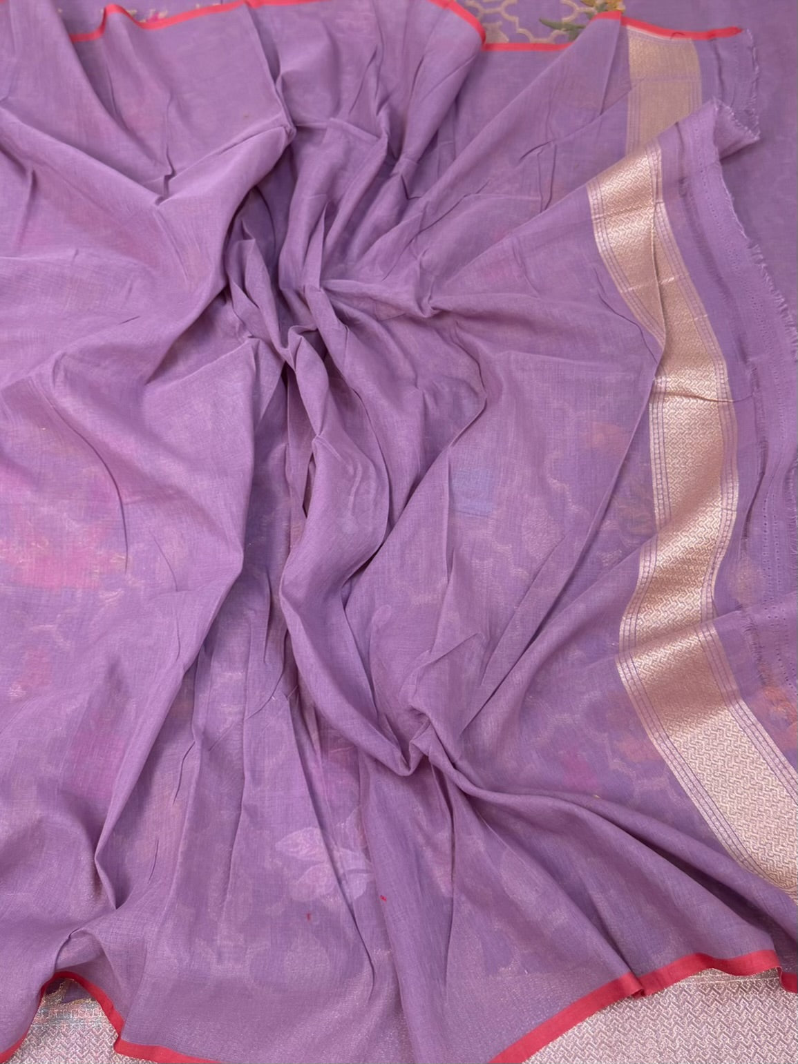 Lavender Pure Muslin Cotton Jamdani Saree