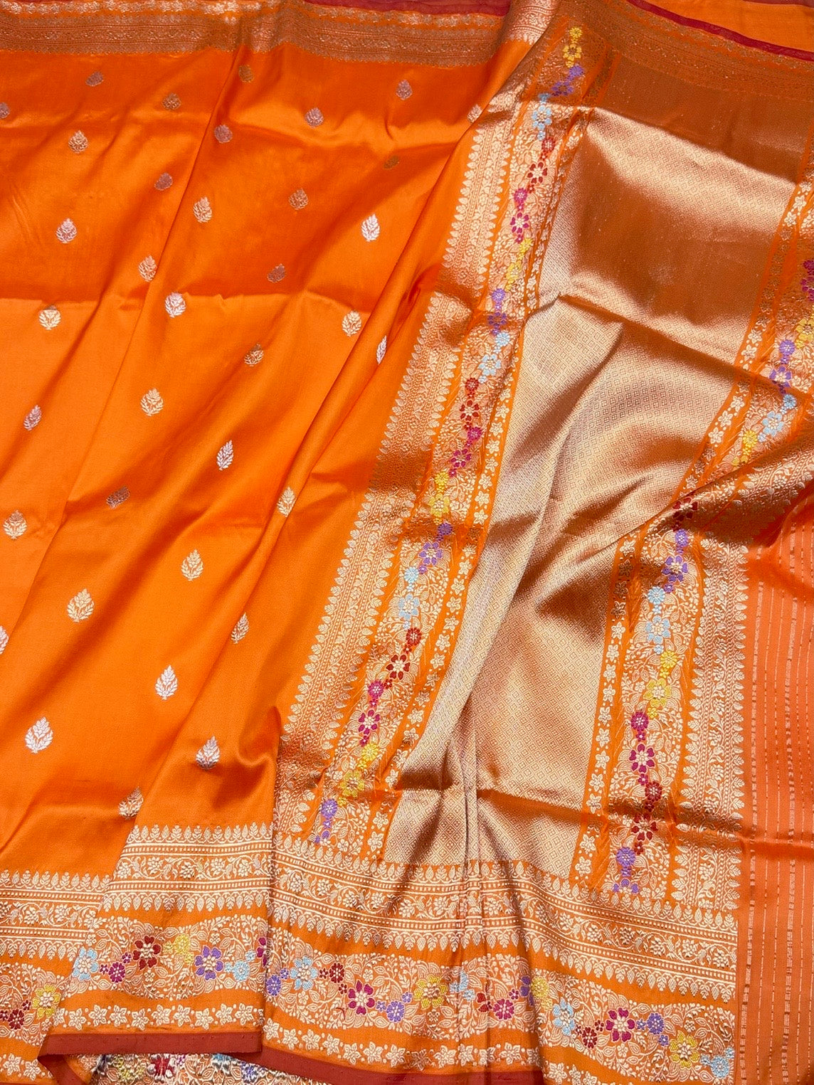 Orange Handwoven Pure Banarasi Silk Saree