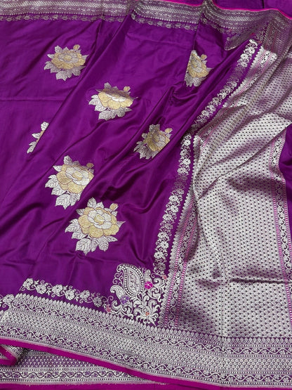 Magenta Pink Handwoven Pure Banarasi Ektara Silk Saree – Kadwa Technique | Authentic Banaras Handloom