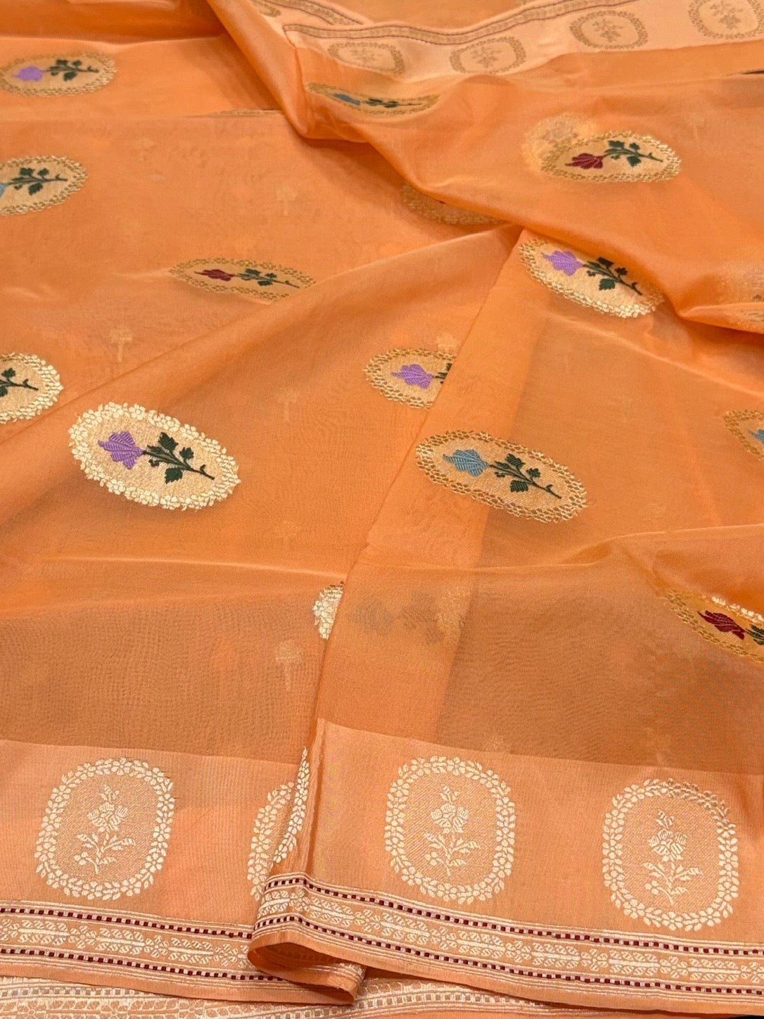 Orange Handwoven Pure Banarasi Organza Silk Saree