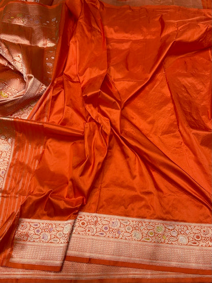 Orange Handwoven Pure Banarasi Silk Saree