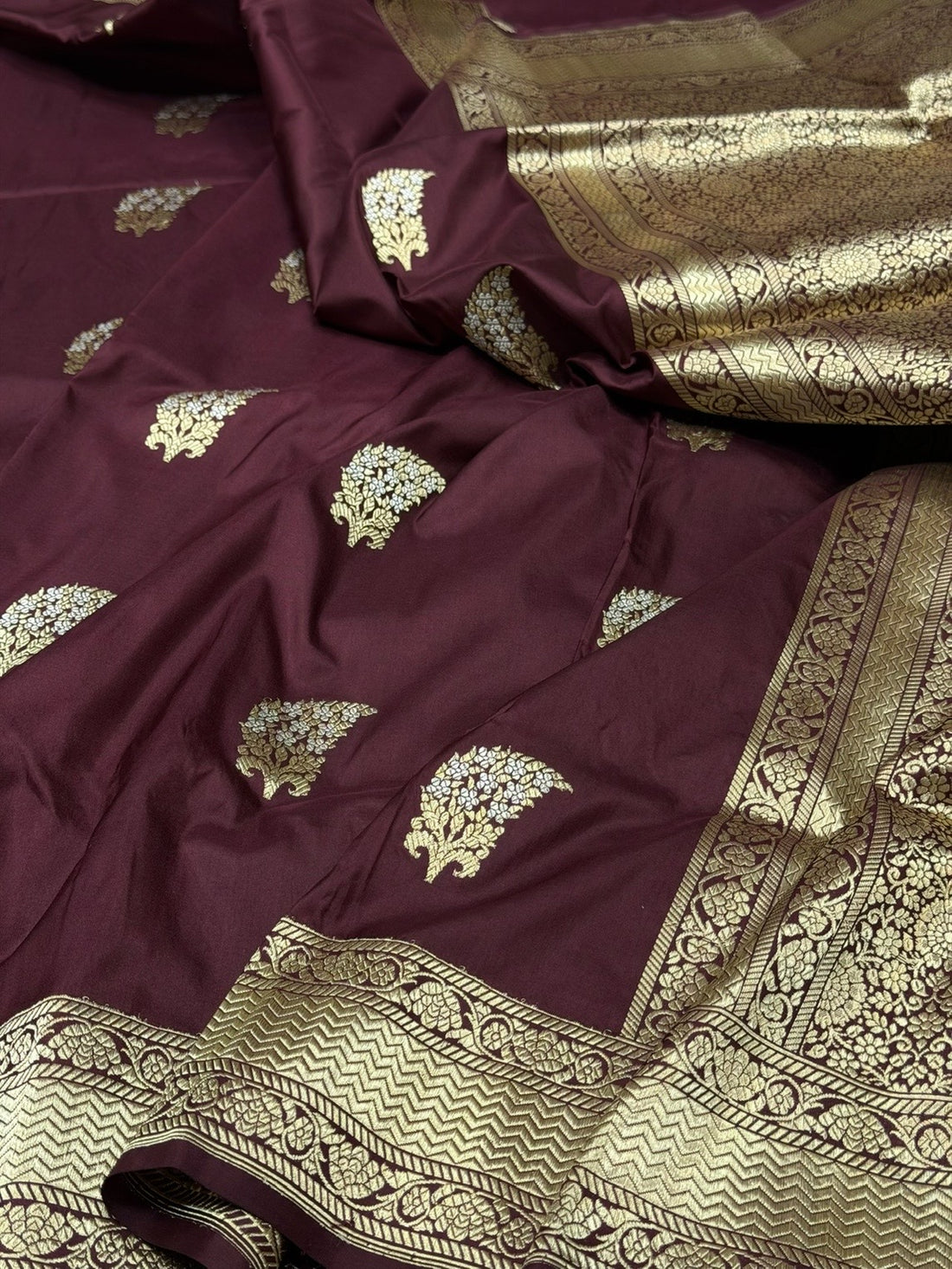 Wine Handwoven Pure Banarasi Silk Saree