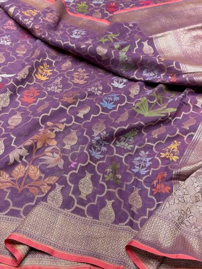 Mauve Pure Muslin Cotton Jamdani Saree
