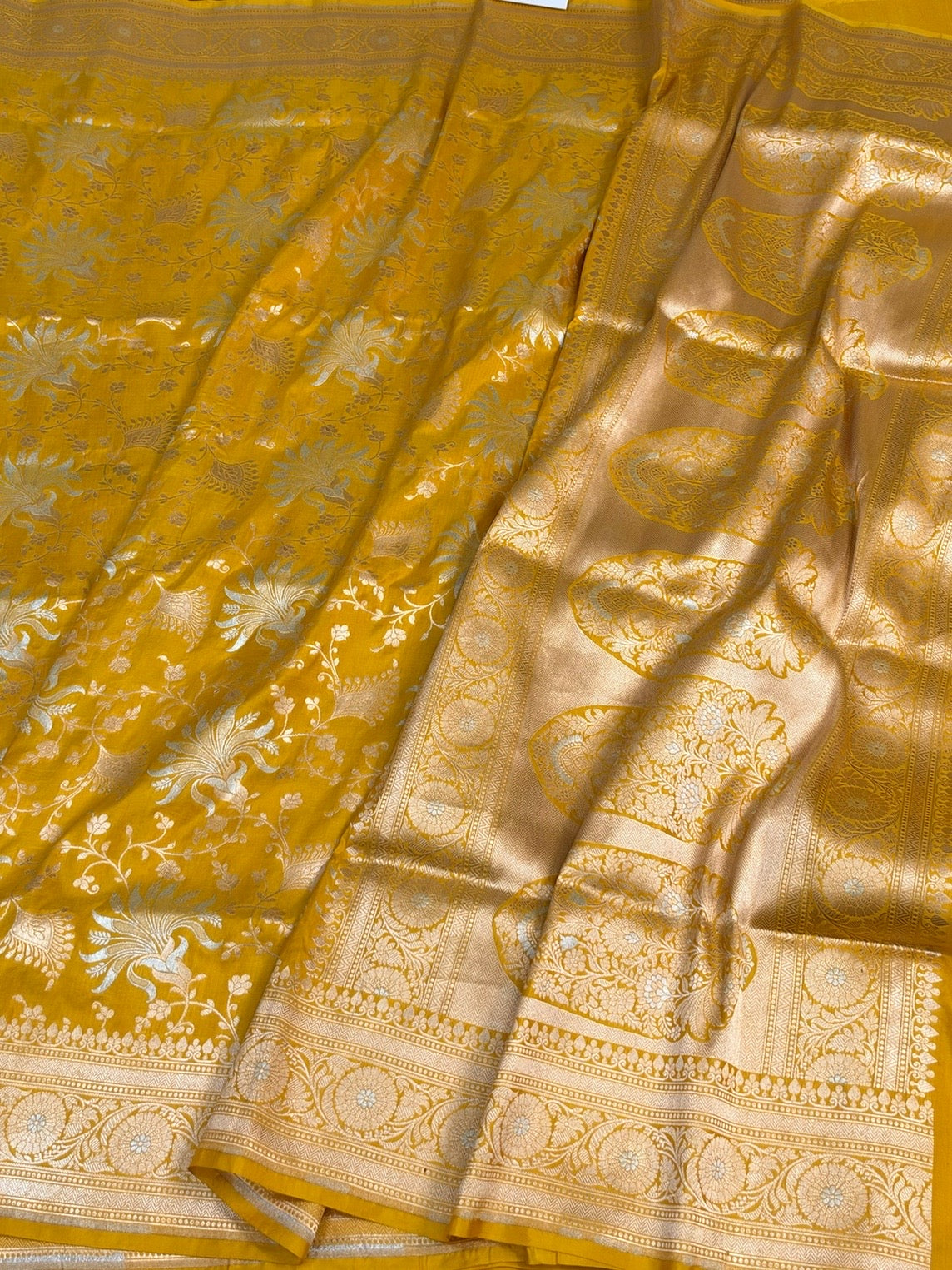 Mustard Yellow Banarasi Sona Rupa Pure Katan Silk Saree