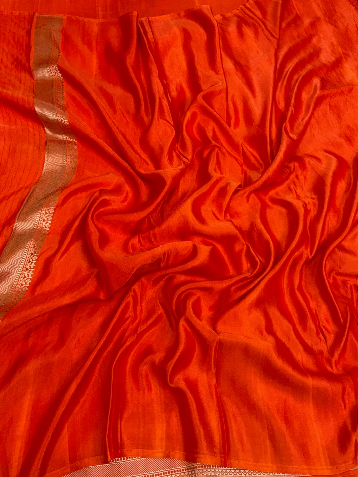 Orange Handwoven Pure Mashru Banarasi Satin Silk Saree