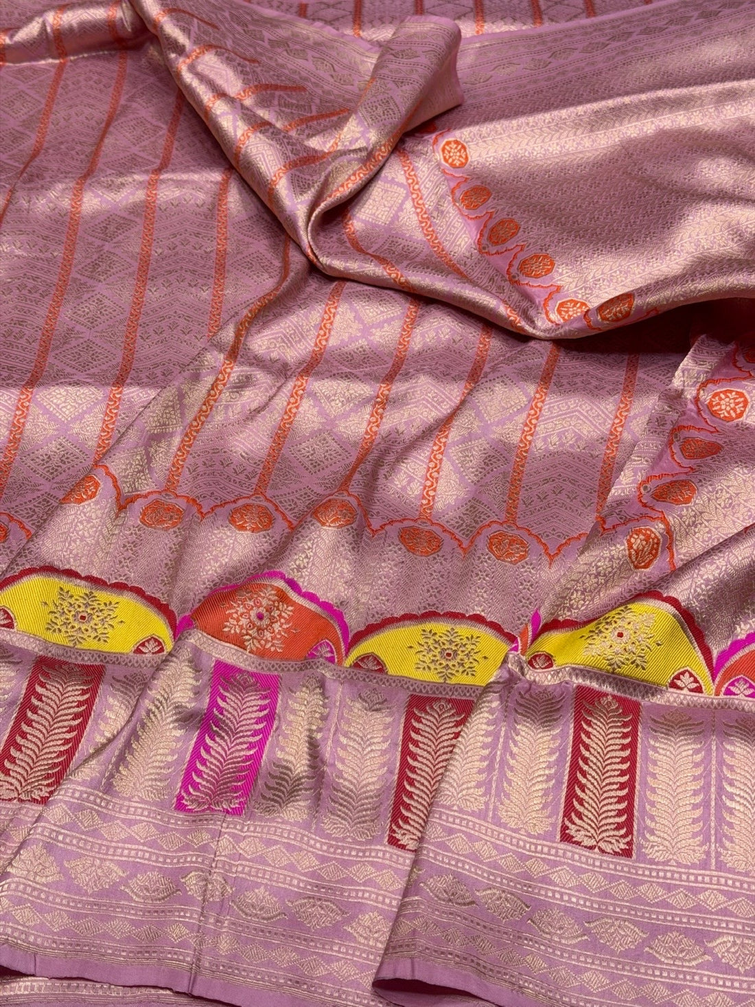Gajiri Pink Handwoven Pure Banarasi Silk Kadwa Saree – 100% Pure Katan Mulberry Silk Brocade