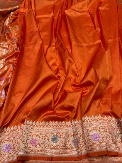 Orange Handwoven Pure Banarasi Silk Saree