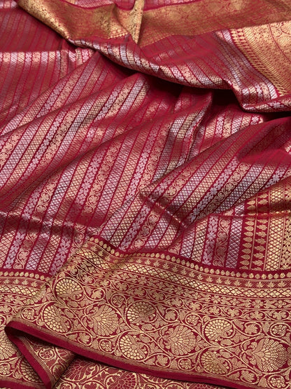 Red Pure Banarasi Silk Brocade Saree in Katan Mulberry Silk – Classic Banaras Weave