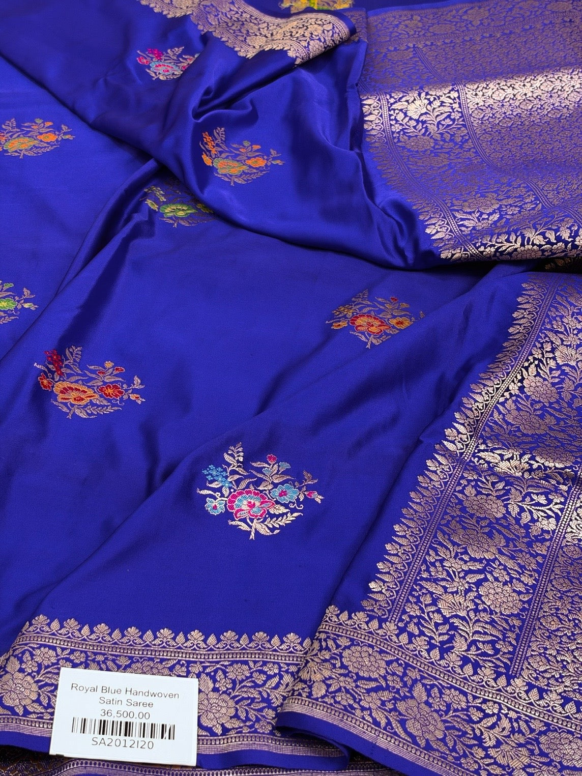 Royal Blue Handwoven Pure Banarasi Satin Silk Saree