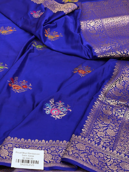 Royal Blue Handwoven Pure Banarasi Satin Silk Saree