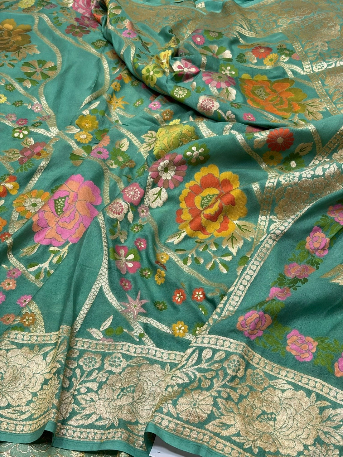 Sea Green Pure Banarasi Chiffon Georgette Saree