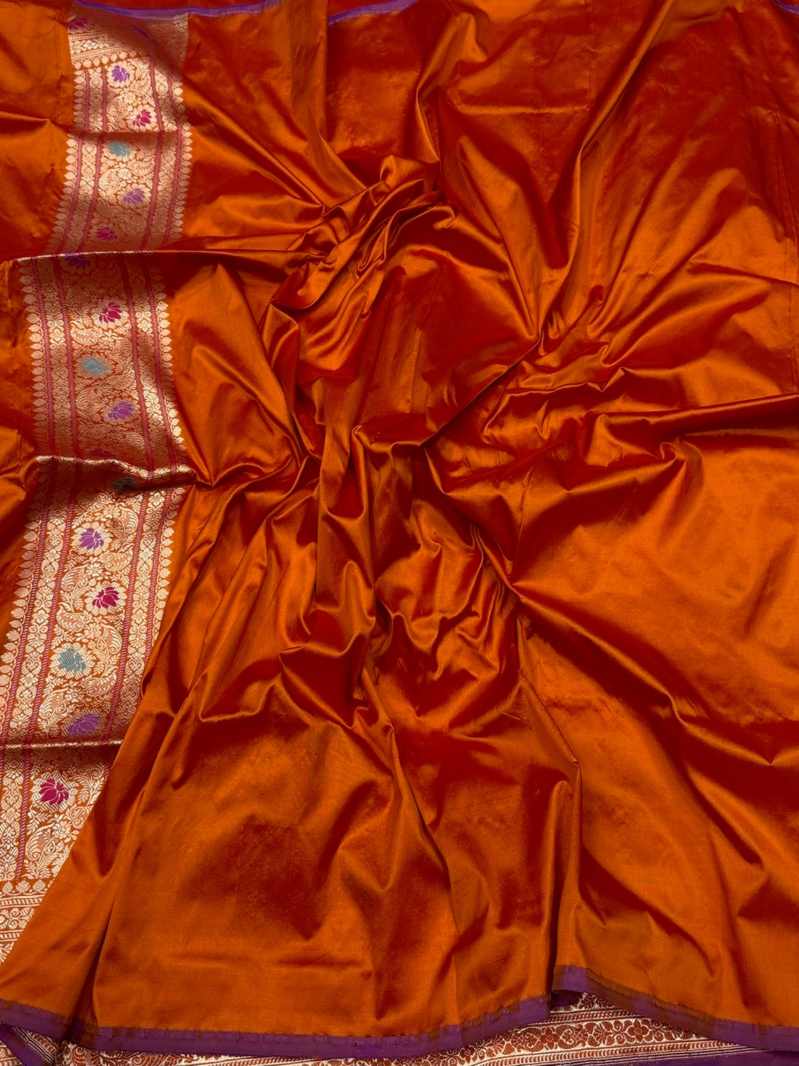 Orange Handwoven Pure Banarasi Silk Saree in Kadwa Weave